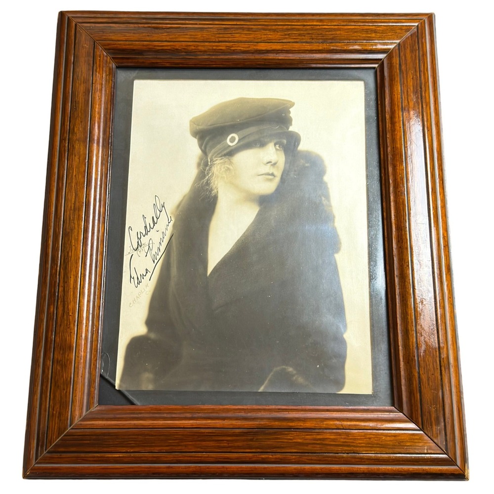 Vtg Signed Edna Purviance Photo Charlie Chaplin Leading Lady Framed 8x10 RARE